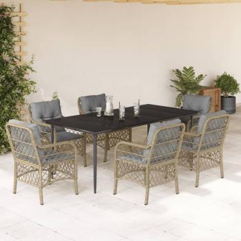 ARDEBO.de - 7-tlg. Garten-Essgruppe mit Kissen Beigemischung Poly Rattan