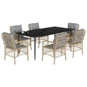 7-tlg. Garten-Essgruppe mit Kissen Beigemischung Poly Rattan