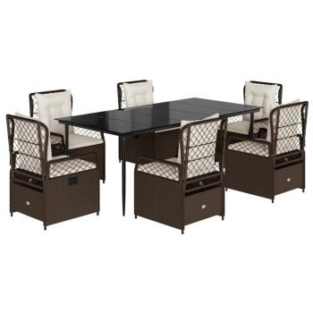 7-tlg. Garten-Essgruppe mit Kissen Braun Poly Rattan