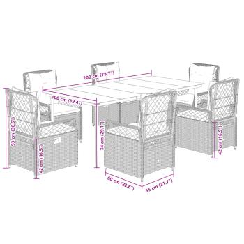 7-tlg. Garten-Essgruppe mit Kissen Braun Poly Rattan