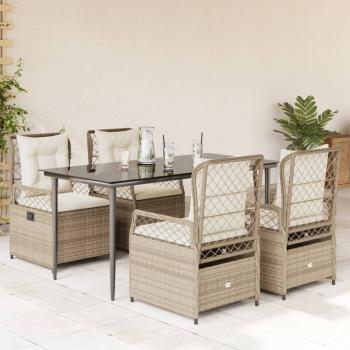 ARDEBO.de - 5-tlg. Garten-Essgruppe mit Kissen Beige Poly Rattan