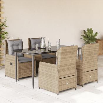 ARDEBO.de - 5-tlg. Garten-Essgruppe mit Kissen Beige Poly Rattan