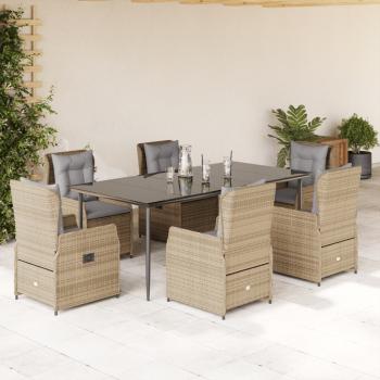 ARDEBO.de - 7-tlg. Garten-Essgruppe mit Kissen Beige Poly Rattan