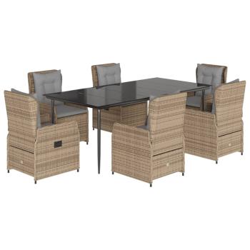 7-tlg. Garten-Essgruppe mit Kissen Beige Poly Rattan