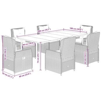 7-tlg. Garten-Essgruppe mit Kissen Beige Poly Rattan