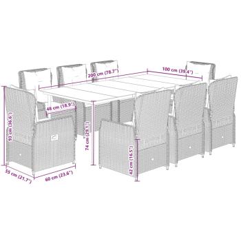 9-tlg. Garten-Essgruppe mit Kissen Braun Poly Rattan