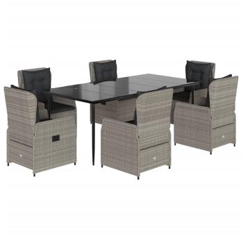7-tlg. Garten-Essgruppe mit Kissen Hellgrau Poly Rattan