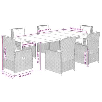 7-tlg. Garten-Essgruppe mit Kissen Hellgrau Poly Rattan