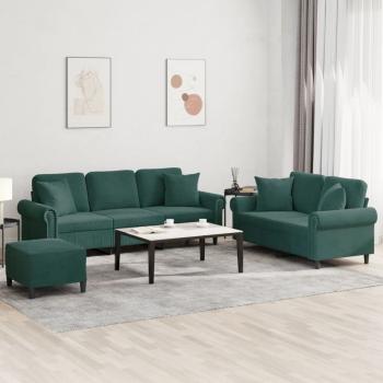 ARDEBO.de - 3-tlg. Sofagarnitur mit Kissen Dunkelgrün Samt