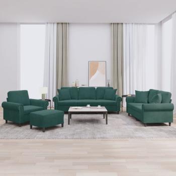 ARDEBO.de - 4-tlg. Sofagarnitur mit Kissen Dunkelgrün Samt