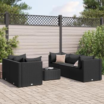 ARDEBO.de - 6-tlg. Garten-Lounge-Set mit Kissen Schwarz Poly Rattan