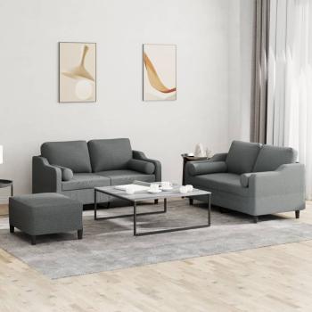 ARDEBO.de - 3-tlg. Sofagarnitur mit Kissen Dunkelgrau Stoff