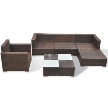 ARDEBO.de - 6-tlg. Garten-Lounge-Set mit Auflagen Poly Rattan Braun