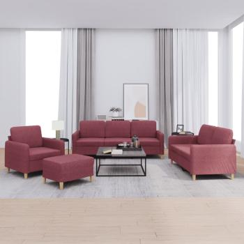 ARDEBO.de - 4-tlg. Sofagarnitur mit Kissen Weinrot Stoff