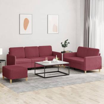 ARDEBO.de - 3-tlg. Sofagarnitur mit Kissen Weinrot Stoff