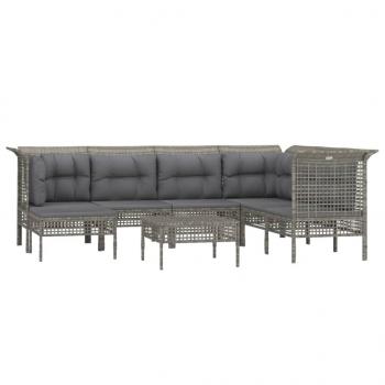 8-tlg. Garten-Lounge-Set mit Kissen Grau Poly Rattan