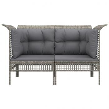 Garten-Ecksofas mit Kissen 2 Stk. Grau Poly Rattan