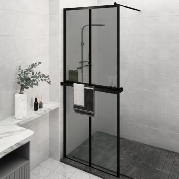 ARDEBO.de - Duschwand mit Ablage für Walk-In-Dusche Schwarz 80x195 cm ESG