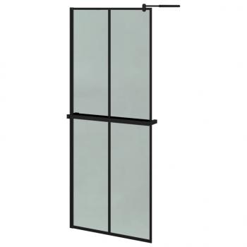 Duschwand mit Ablage für Walk-In-Dusche Schwarz 80x195 cm ESG
