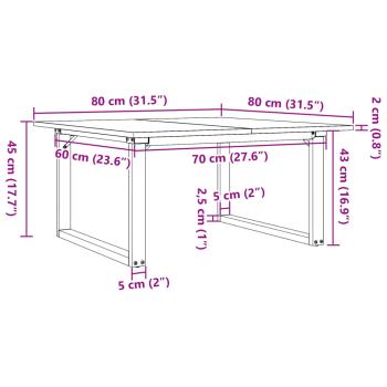 Couchtisch O-Gestell 80x80x45cm Massivholz Kiefer und Gusseisen