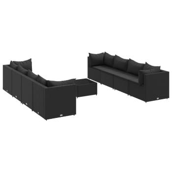 9-tlg. Garten-Lounge-Set mit Kissen Schwarz Poly Rattan