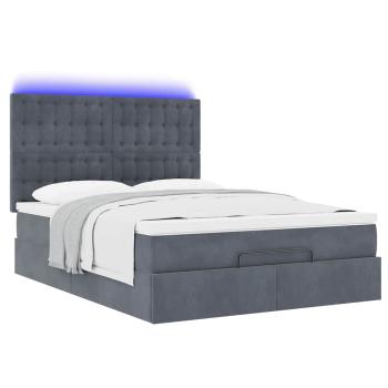 Ottoman-Bett mit Matratzen & LEDs Dunkelgrau 140x200 cm Samt