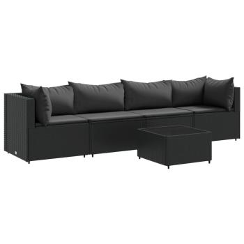 5-tlg. Garten-Lounge-Set mit Kissen Schwarz Poly Rattan