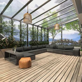 ARDEBO.de - 11-tlg. Garten-Lounge-Set mit Auflagen Poly Rattan Grau