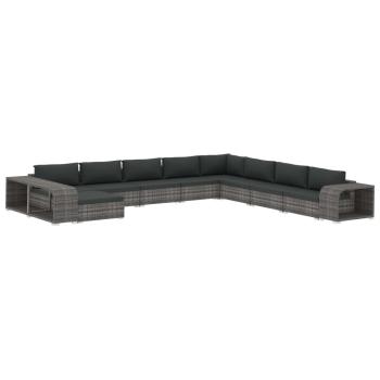 11-tlg. Garten-Lounge-Set mit Auflagen Poly Rattan Grau