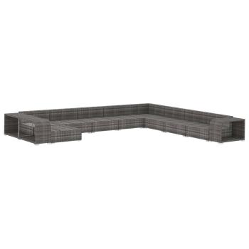 11-tlg. Garten-Lounge-Set mit Auflagen Poly Rattan Grau