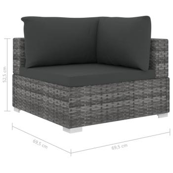 11-tlg. Garten-Lounge-Set mit Auflagen Poly Rattan Grau