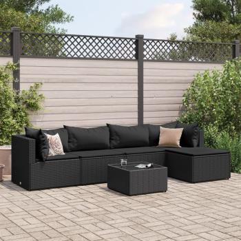ARDEBO.de - 6-tlg. Garten-Lounge-Set mit Kissen Schwarz Poly Rattan