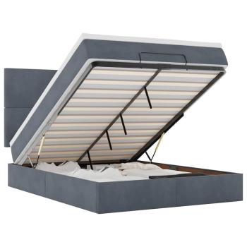 Ottoman-Bett mit Matratzen & LEDs Dunkelgrau 140x200 cm Samt