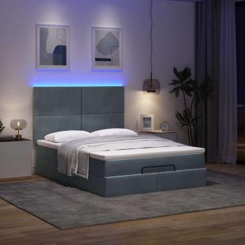 Ottoman-Bett mit Matratzen & LEDs Dunkelgrau 140x200 cm Samt