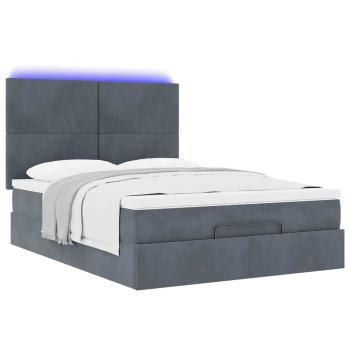 Ottoman-Bett mit Matratzen & LEDs Dunkelgrau 140x200 cm Samt