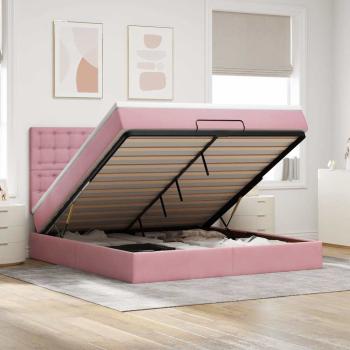 ARDEBO.de - Ottoman-Bett mit Matratzen & LEDs Rosa 160x200 cm Samt