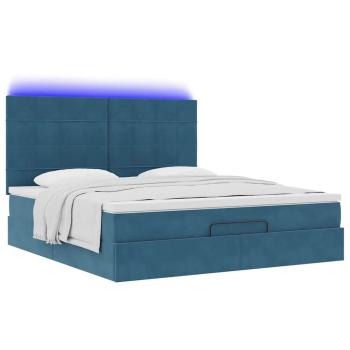 Ottoman-Bett mit Matratzen & LEDs Dunkelblau 160x200 cm Samt