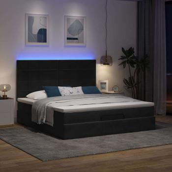Ottoman-Bett mit Matratzen & LEDs Schwarz 160x200 cm Samt