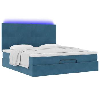 Ottoman-Bett mit Matratzen & LEDs Dunkelblau 160x200 cm Samt