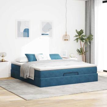 Ottoman-Bett mit Matratze Dunkelblau 160x200 cm Samt