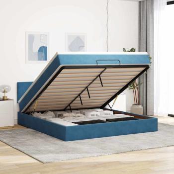 ARDEBO.de - Ottoman-Bett mit Matratze & LEDs Dunkelblau 160x200 cm Samt