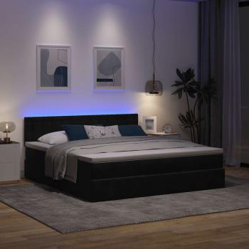 Ottoman-Bett mit Matratze & LEDs Schwarz 160x200 cm Samt