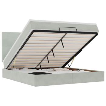 Ottoman-Bett mit Matratzen & LEDs Hellgrau 160x200 cm Samt