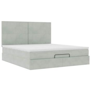 Ottoman-Bett mit Matratzen & LEDs Hellgrau 160x200 cm Samt