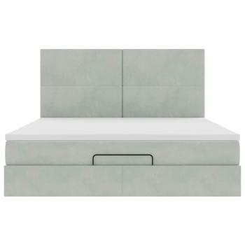 Ottoman-Bett mit Matratzen & LEDs Hellgrau 160x200 cm Samt