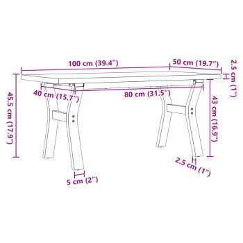 Couchtisch Y-Gestell 100x50x45,5 cm Massivholz Kiefer Gusseisen