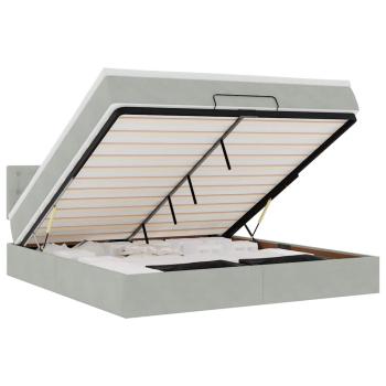 Ottoman-Bett mit Matratze & LEDs Hellgrau 160x200 cm Samt