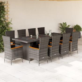 ARDEBO.de - 11-tlg. Garten-Essgruppe mit Kissen Grau Poly Rattan