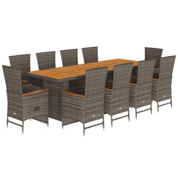 ARDEBO.de - 11-tlg. Garten-Essgruppe mit Kissen Grau Poly Rattan