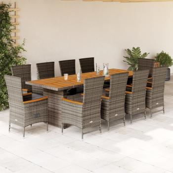 ARDEBO.de - 11-tlg. Garten-Essgruppe mit Kissen Grau Poly Rattan